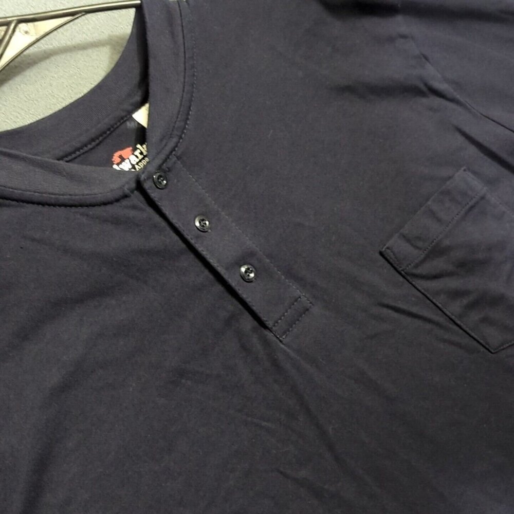 Bulwark FR Shirt Men's 4XL Blue Henley Long Sleeve Pocket
